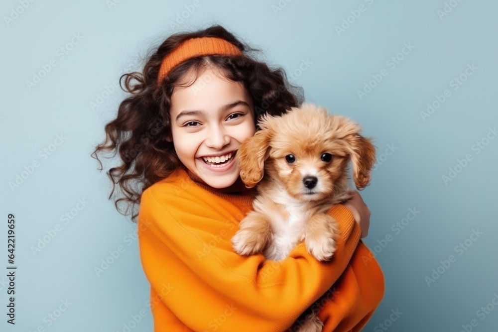 Happy girl with cute little puppy