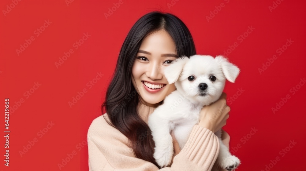 Happy girl with cute little puppy