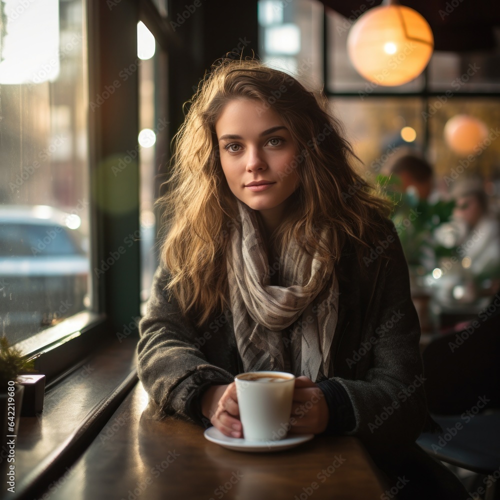 Young woman in street cafe