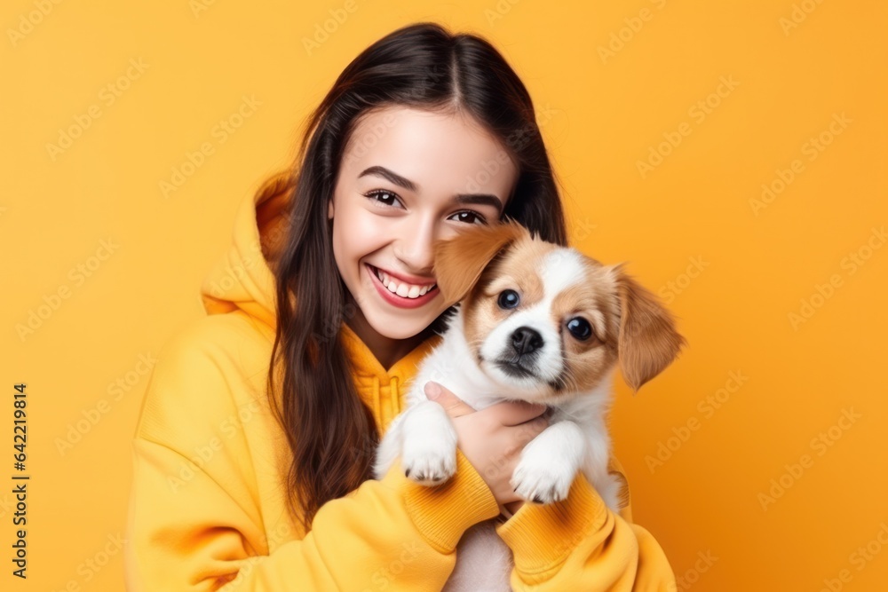 Happy girl with cute little puppy