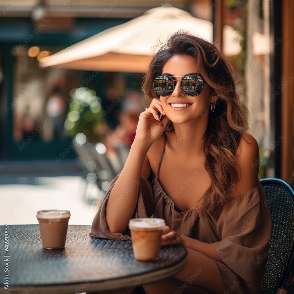 Young woman in street cafe