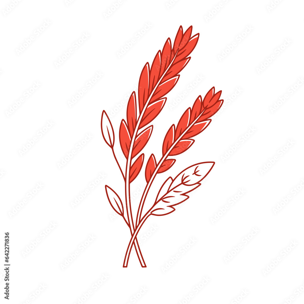 Wheat straw vector icon in minimalistic, black and red line work, japan web