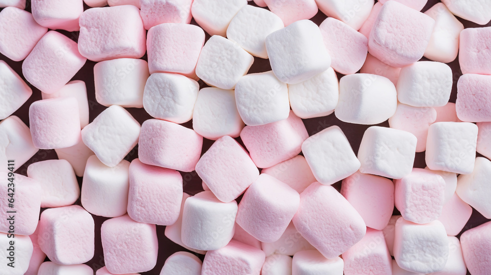 Marshmallows background. Texture of colorful mini marshmallows. Generative AI