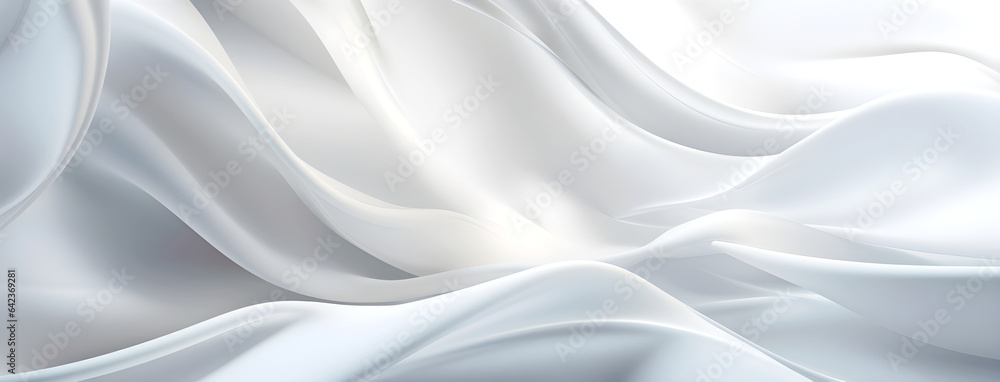 White waves - white curved, White gray satin texture fabric silk panorama abstract background wallpa