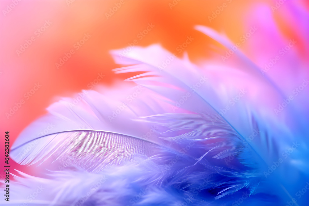 Blue purple feathers,Closeup feather,orange background