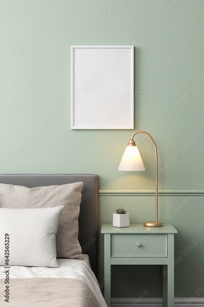 Minimalist room with a feminine touch, featuring a blank poster mockup