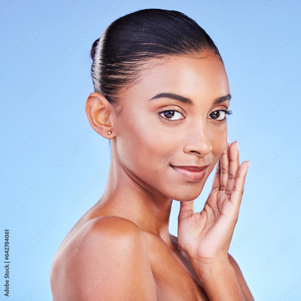 Beauty, wellness and skincare with portrait of woman in studio for cosmetics, dermatology and facial