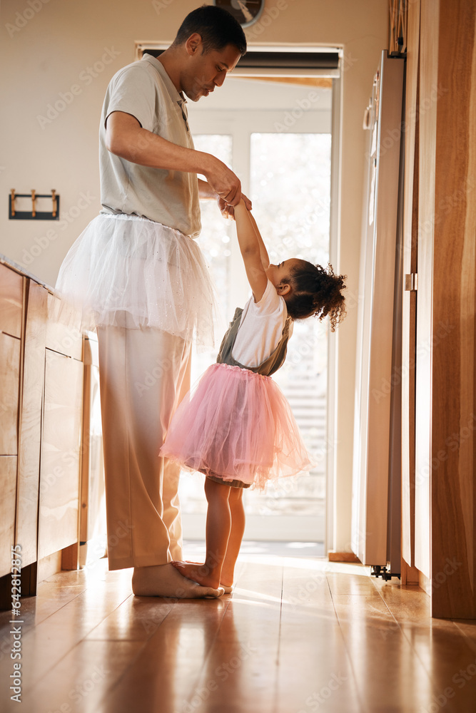 Dance, ballet and help with father and daughter for learning, support and love. Music, holding hands