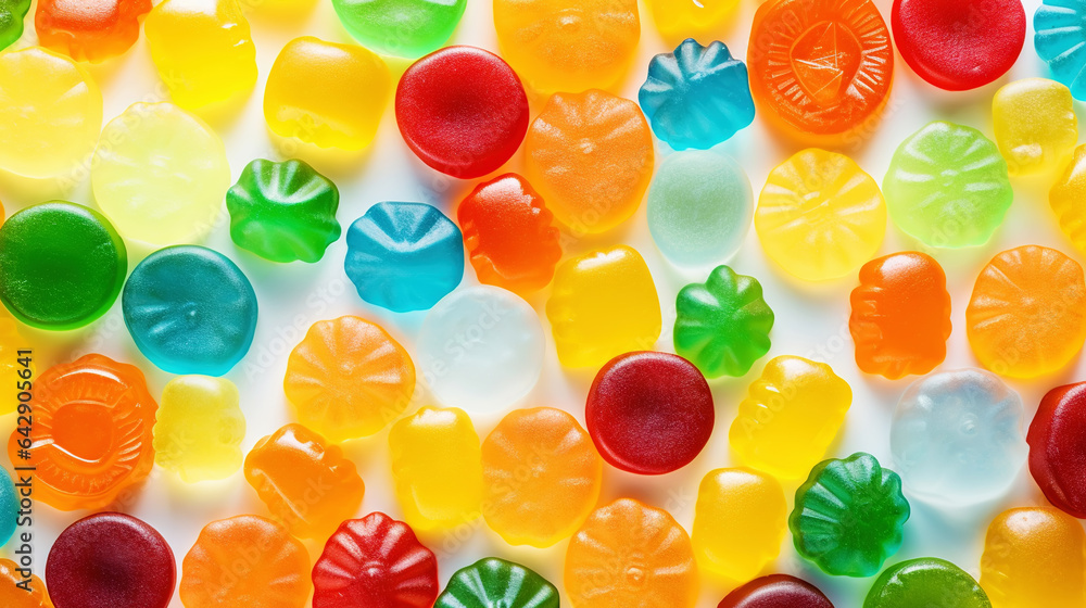 Fruit gummy candies background. Colorful sweet backdrop. Generative AI