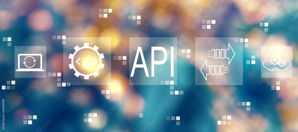 API - application programming interface concept with blurred city lights at night