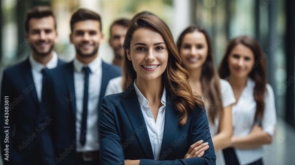 Business people standing in a row formal cloth smile confident and cheerful in modern office backgro