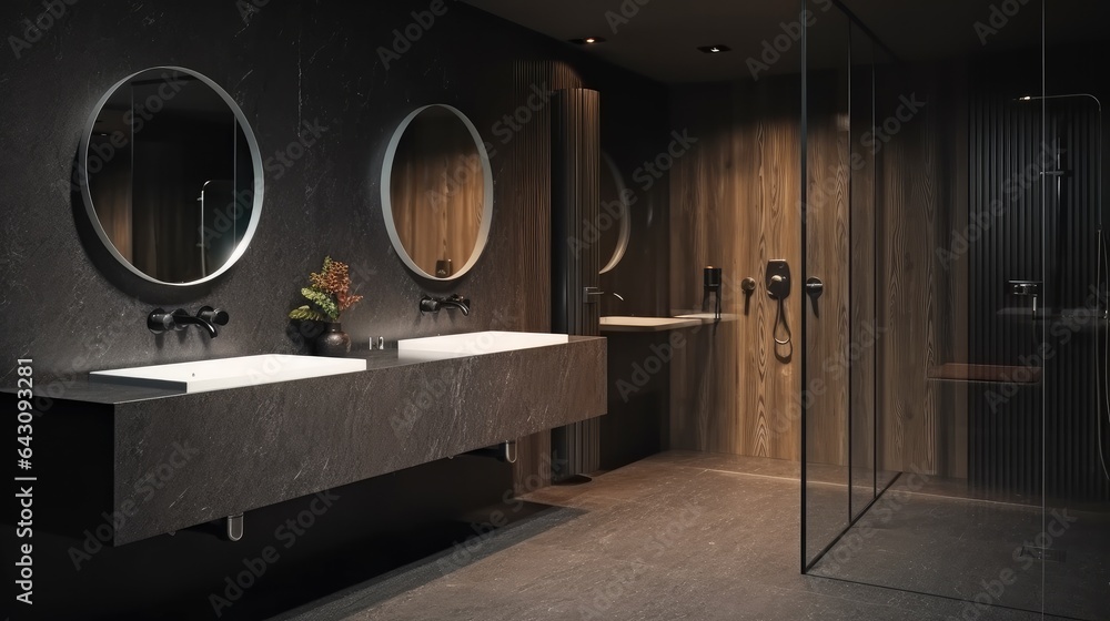 Luxury villa minimalist black bathroom.