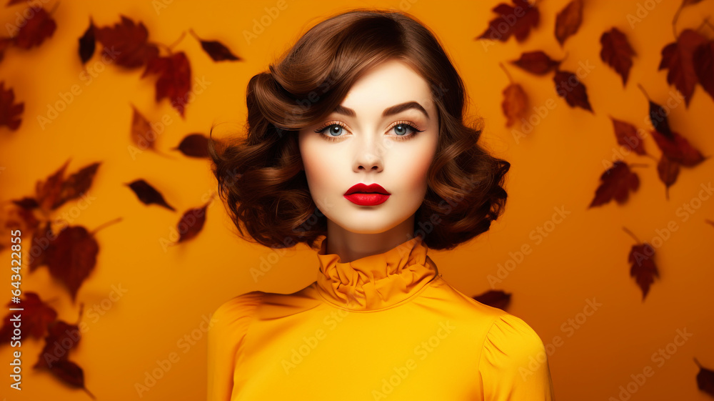 Beautiful model with autumn leaves