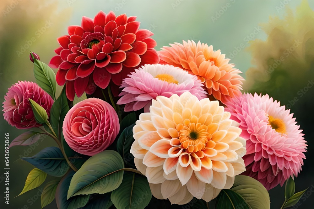 A collection of roses and dahlias set against a pristine white backdrop.