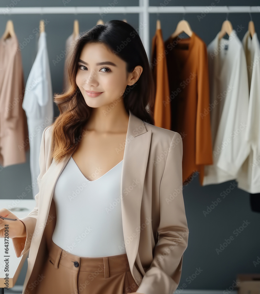 Portrait of beautiful Asian woman working tailor or fashion designer.