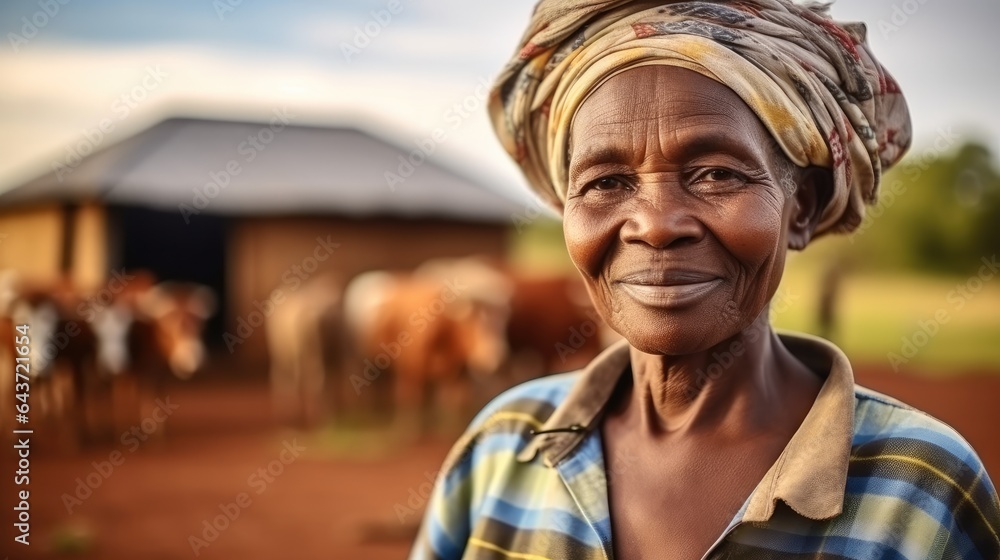 African female farmer standing at farm and agriculture on a sunny day.