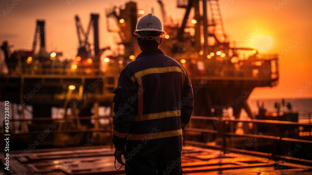 Engineer working at oil rig.