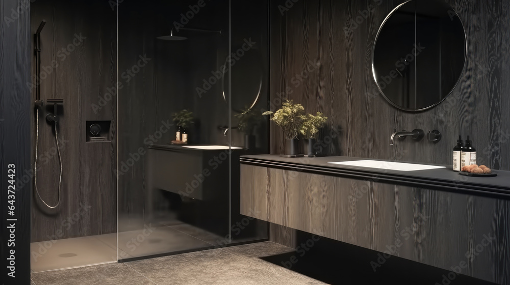 Luxury villa minimalist black bathroom.