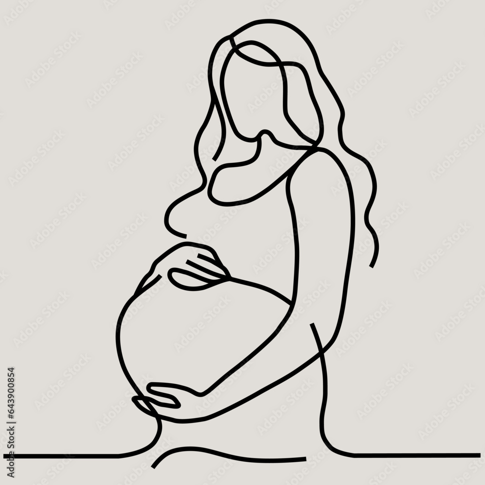 vector drawing, the contour of a pregnant woman, a simple stylized drawing on the theme of motherhoo