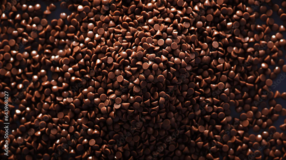 Chocolate sprinkles background. Sweet cocoa flakes. Generative AI