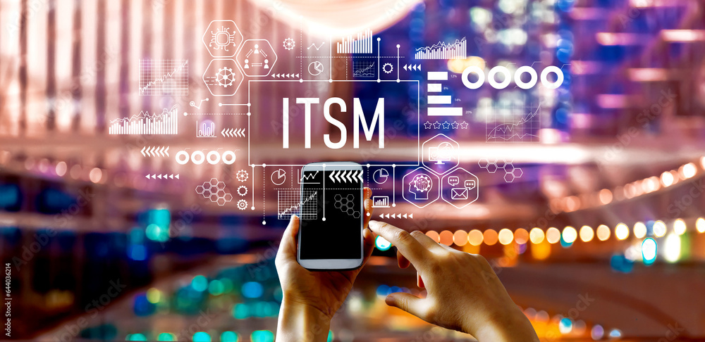 ITSM - Information Technology Service Management theme with big city lights at night