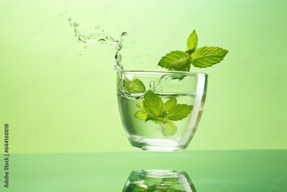 Glass of water with mint leaves