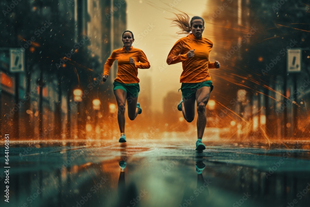 Female athletes taking a quick jog in the rain