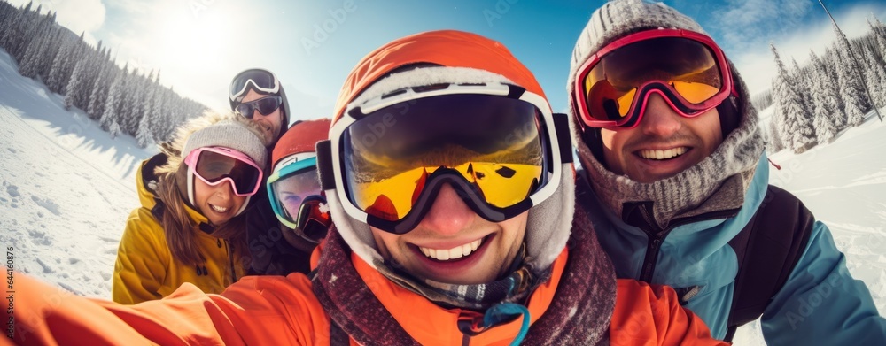 A group of skiers wearing ski goggles and gloves