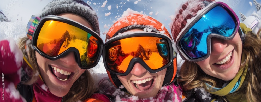 A group of skiers wearing ski goggles and gloves