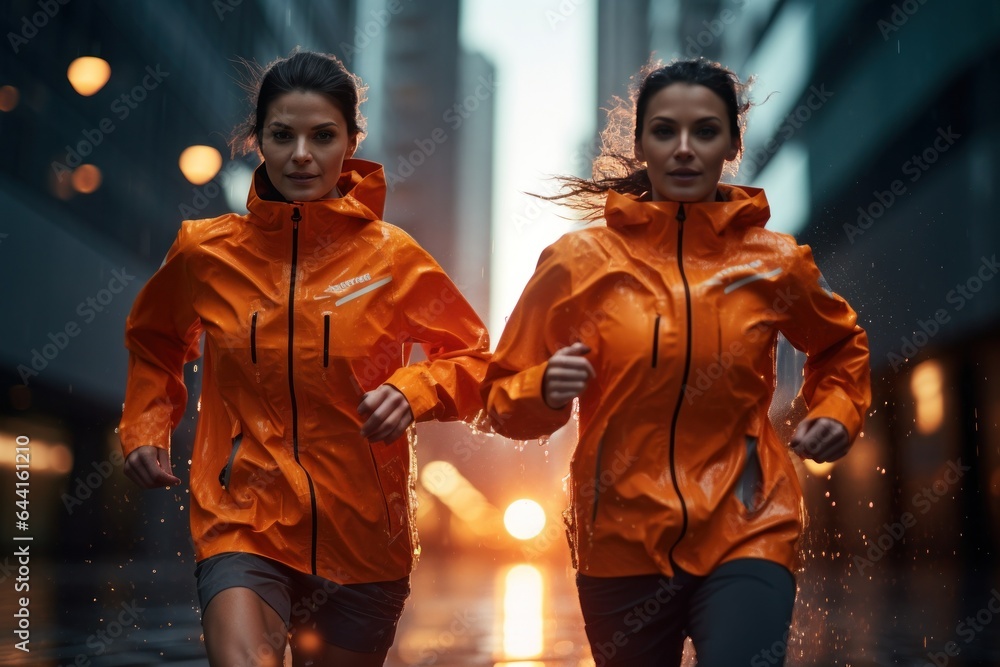 Female athletes taking a quick jog in the rain