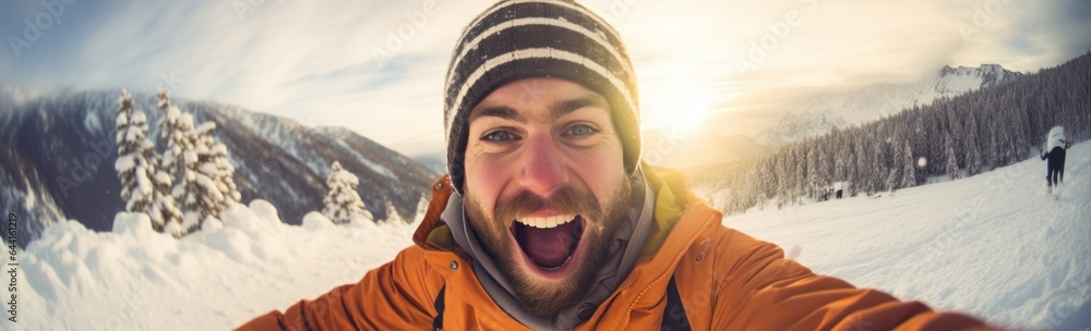 An man skiing on a snowy mountain