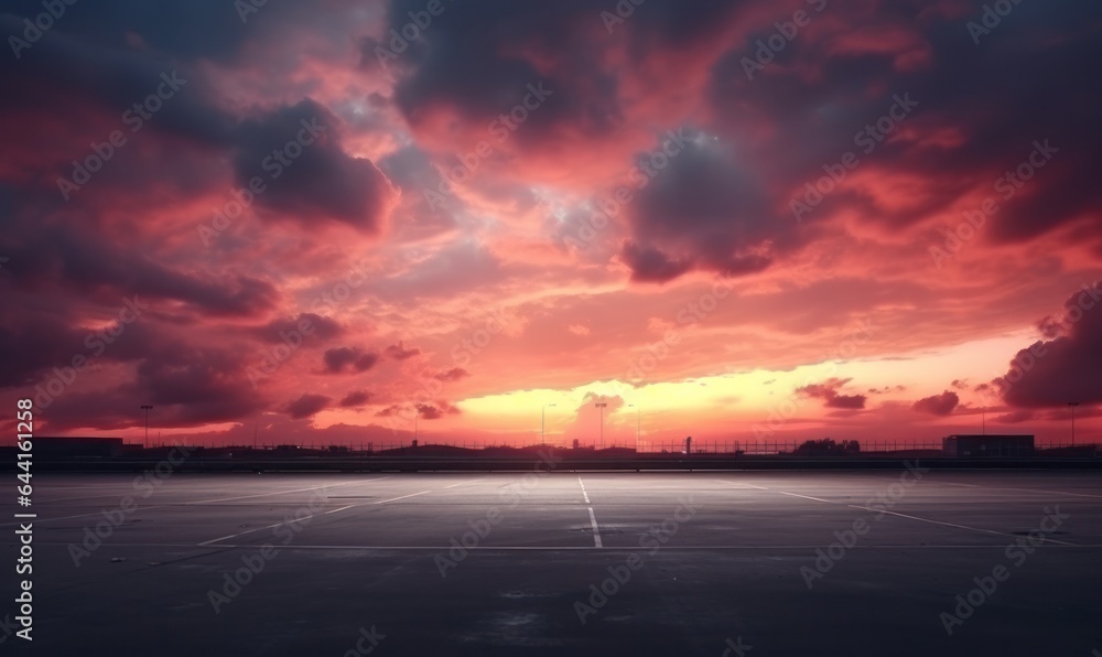 A cloudy sky with dark clouds over a parking lot