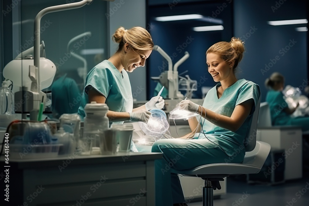 Women dentists working in an office