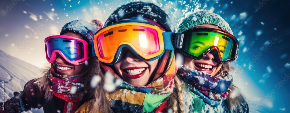 A group of skiers wearing ski goggles and gloves