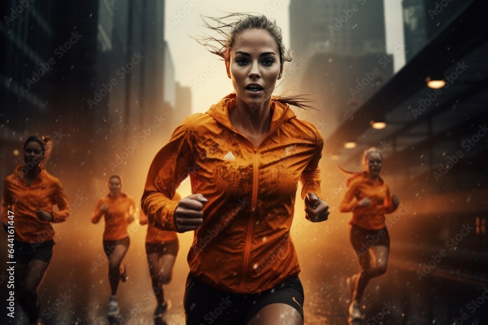 Female athletes taking a quick jog in the rain