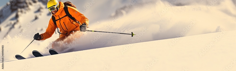 An man skiing on a snowy mountain