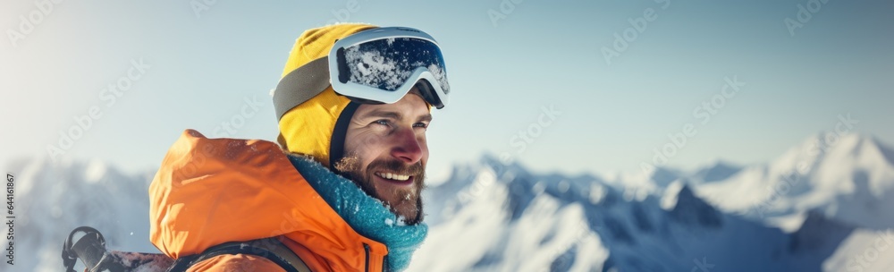 An man skiing on a snowy mountain