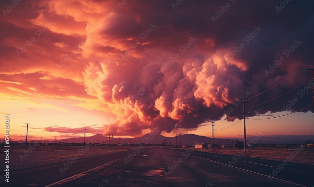 A cloudy sky with dark clouds over a parking lot