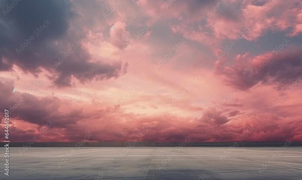 A cloudy sky with dark clouds over a parking lot