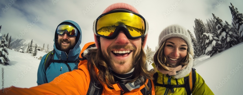 A group of skiers wearing ski goggles and gloves