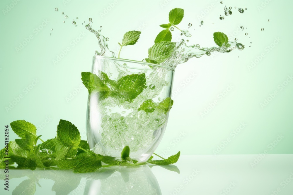 Glass of water with mint leaves