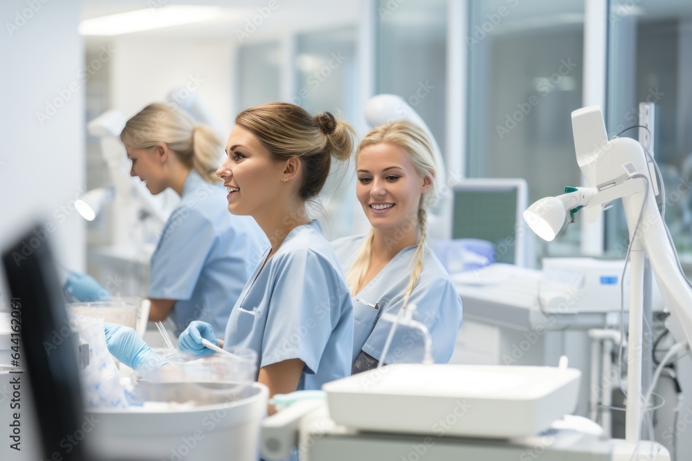 Women dentists working in an office