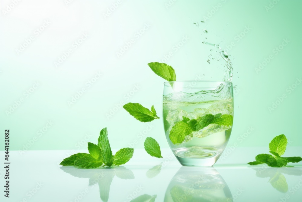 Glass of water with mint leaves