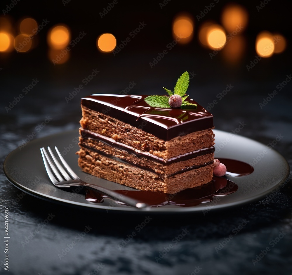 A plate with a piece of chocolate cake