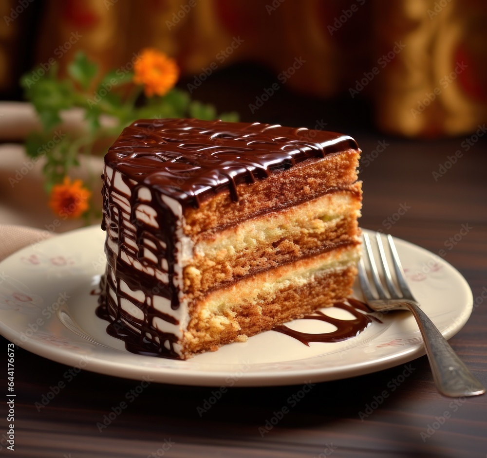 A plate with a piece of chocolate cake