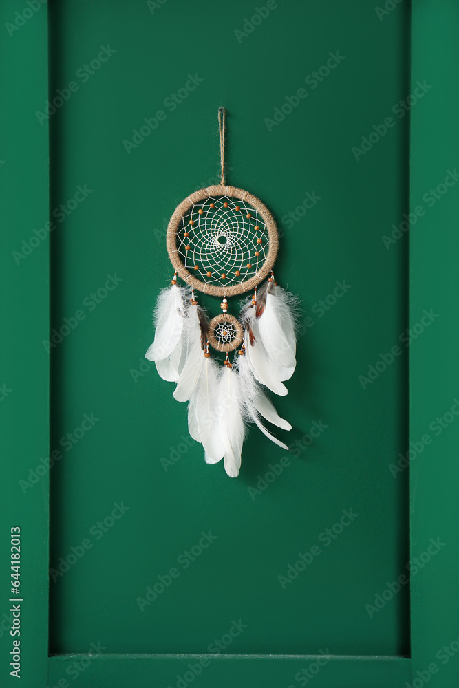 Dream catcher on green wall