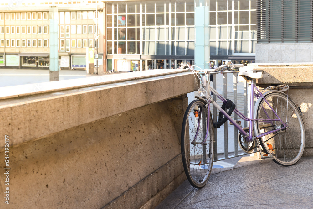 Modern bicycle parked on city street