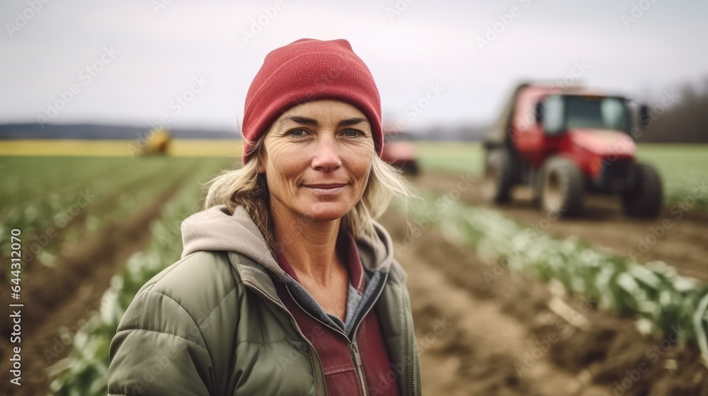 Farmer woman standing in farm.