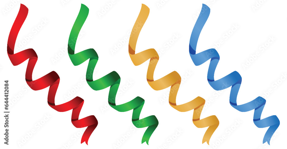 Set of Four Different Ribbon Colors in Vector Cartoon Style