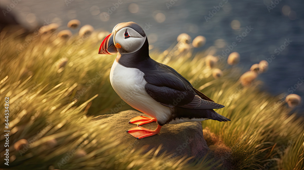 A Puffin, Heimaey coast, South Iceland. Generative Ai